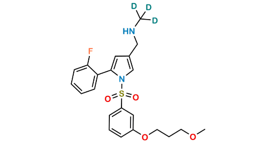 Picture of N-((5-(2-fluorophenyl)-1-((3-(3-methoxypropoxy)phenyl)sulfonyl)-1H-pyrrol-3-yl)methyl)methan-d3-amine Picture of N-((5-(2-fluorophenyl)-1-((3-(3-methoxypropoxy)phenyl)sulfonyl)-1H-pyrrol-3-yl)methyl)methan-d3-amine