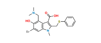 Picture of 6-bromo-4-((dimethylamino)methyl)-5-hydroxy-1-methyl-2-((phenylthio)methyl)-1H-indole-3-carboxylic acid