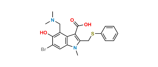 Picture of 6-bromo-4-((dimethylamino)methyl)-5-hydroxy-1-methyl-2-((phenylthio)methyl)-1H-indole-3-carboxylic acid