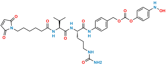 Picture of 4-((S)-2-((S)-2-(6-(2,5-dioxo-2,5-dihydro-1H-pyrrol-1-yl)hexanamido)-3-methylbutanamido)-5-ureidopentanamido)benzyl (4-(hydroxyamino)phenyl) carbonate