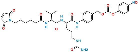 Picture of 4-((S)-2-((S)-2-(6-(2,5-dioxo-2,5-dihydro-1H-pyrrol-1-yl)hexanamido)-3-methylbutanamido)-5-ureidopentanamido)benzyl (4-nitrosophenyl) carbonate