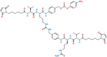 Picture of 4-((S)-2-((S)-2-(6-(2,5-dioxo-2,5-dihydro-1H-pyrrol-1-yl)hexanamido)-3-methylbutanamido)-5-(3-(4-((S)-2-((S)-2-(6-(2,5-dioxo-2,5-dihydro-1H-pyrrol-1-yl)hexanamido)-3-methylbutanamido)-5-ureidopentanamido)benzyl)ureido)pentanamido)benzyl (4-nitrophenyl) carbonate
