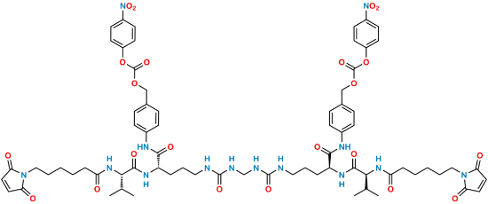 Picture of ((((2S,16S)-2,16-bis((S)-2-(6-(2,5-dioxo-2,5-dihydro-1H-pyrrol-1-yl)hexanamido)-3-methylbutanamido)-7,11-dioxo-6,8,10,12-tetraazaheptadecanedioyl)bis(azanediyl))bis(4,1-phenylene))bis(methylene) bis(4-nitrophenyl) bis(carbonate)